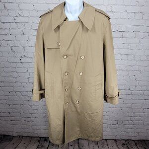 VTG Clipper Mist Tan Double Breasted Removable Faux Fur Liner Trench Coat 40R